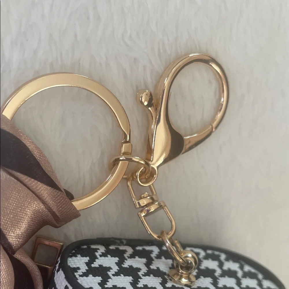 Mini Bag Charm Keychain Bag with Scarf- houndstooth-zipper